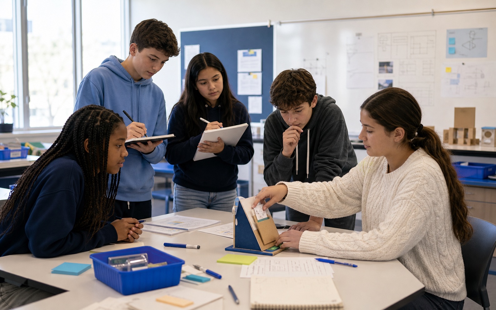 High-school students observe a real user testing a student-made prototype and record revisions.
